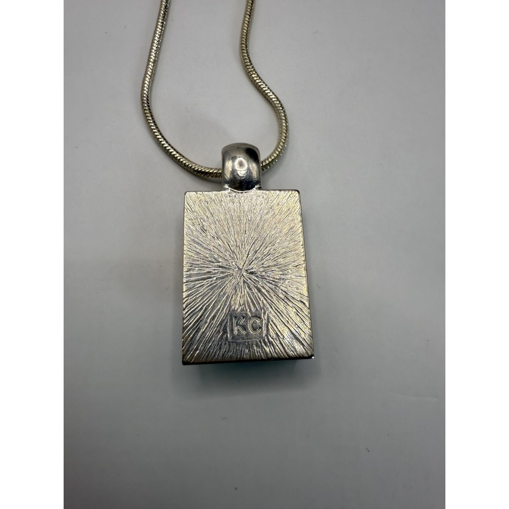 Kenneth Cole Silver Tone Rectangular Iridescent Pendant Necklace - Picture 5 of 6